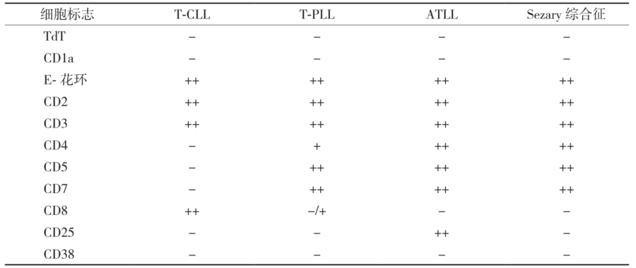 慢性T细胞系免疫学标志见表