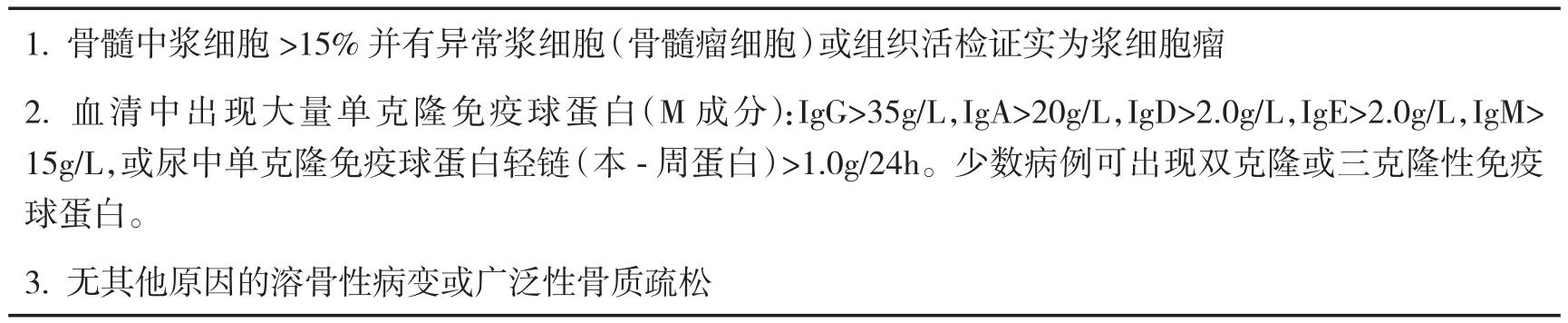 我国国内多发性骨髓瘤的诊断标准