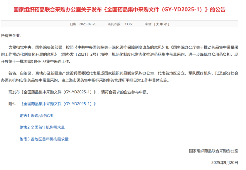 全国药品集中采购公告