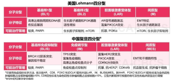 TNBC 的美国 Lehmann 四分型和中国复旦四分型