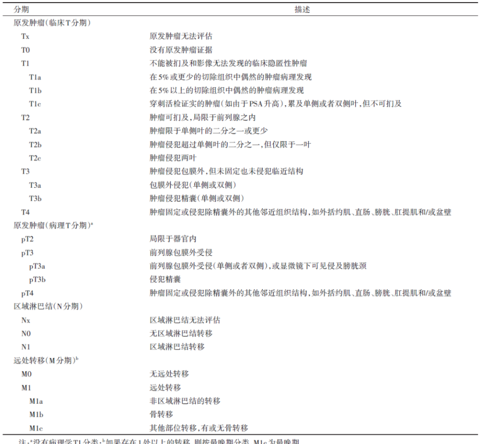 前列腺癌TNM分期系统